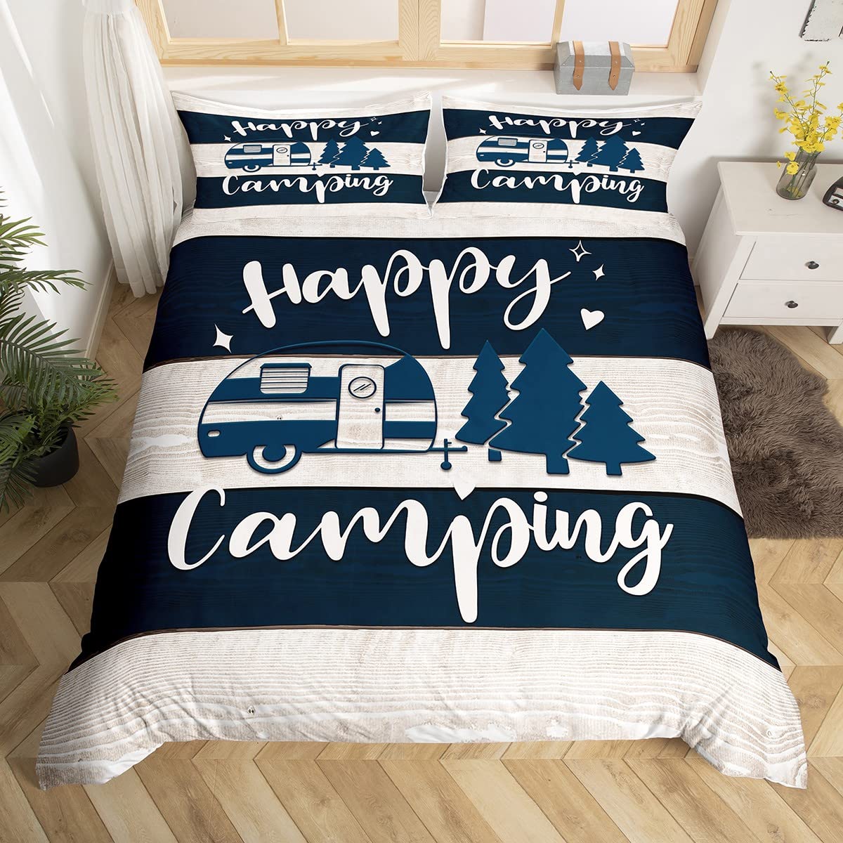richhome Camping Car Decor Comforter Cover,RV Travelling Trailer Car Camper Duvet Cover for Girls Teens Bedroom Gifts,Spring Outing Western Farmhouse Comforter Cover with 2 Pillowcases, Double Size — image 1