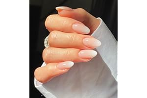 24 Pcs Press on Nails Medium, Sunjasmine Almond Fake Nails with Glue, Pink White Gradient False Nails with Designs, Acrylic for Women
