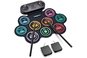 Anpro Electric Drum Set, 9 Drum Pad with Dual Stereo Speakers, Roll-up Electronic Drum Kit with Drum Pedals Drum Sticks