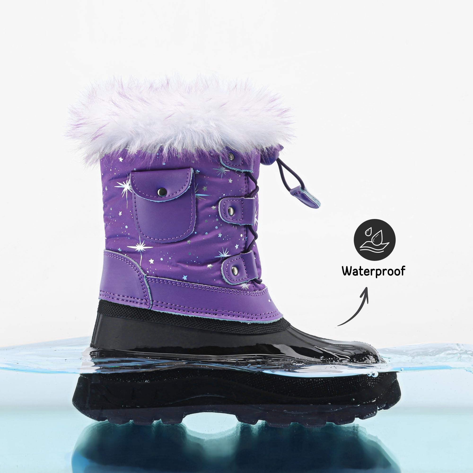 DREAM PAIRS Boys Girls Snow Boots Water-Resistant Outdoor Warm Cozy Anti-Slip Mid Calf Faux Fur Lining Insulated Winter Shoes for Little/Big Kids