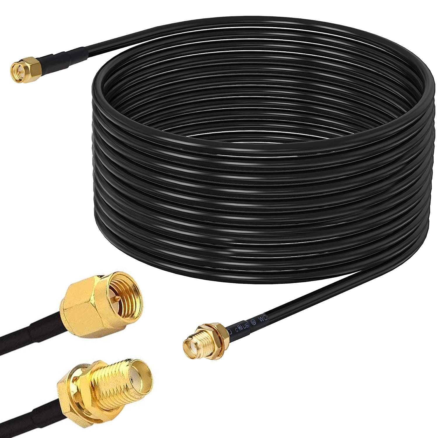 RUNCCI-YUN SMA WiFi Antenna Extension cable 8M, SMA Male to Female Cable,eters Low Loss RG174 Coaxial Cable Connector Antenna Adapter(Black)