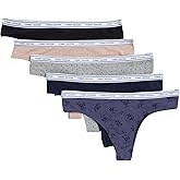 Tommy Hilfiger womens Classic Cotton Thong Underwear With Logo Waistband 5-pack