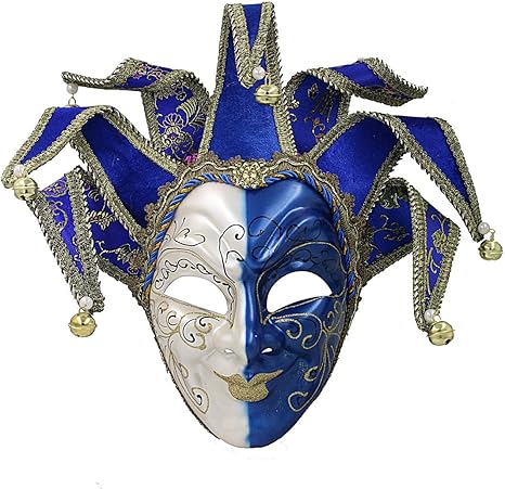 Amazon Com Full Face Venetian Jester Mask Masquerade Blue White