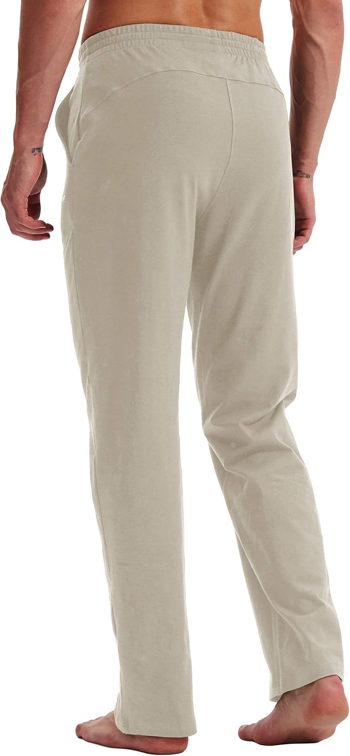 Willit Men's Cotton Yoga Sweatpants Open Bottom Joggers Straight Leg Running Casual Loose Fit Athletic Pants with Pockets : Clothing