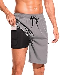 SILKWORLD Mens Swim Trunks with Compression Liner