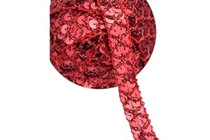 SEWDIYTR Sequin Lace Trim Gimp Braid Lace Ribbon Glitter Sequin Trim for Crafts, Embellishments, Costume Accessories 10 Yards (Red)