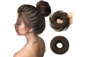 isheeny Messy Bun Hair Piece - Natural Curly Updo Extension with Elastic Band for Women - Brown 100% Real Human Hair Tousled Bun Hairstyle - Ponytail Extensions Included