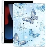 BlHMCASE Cute Blue Butterfly for iPad Air 11 Inch Case 7th/6th Generation (M3/M2) 2025/2024 with Pencil Holder, Auto Sleep/Wake, Blue Leather Soft TPU Back Cover