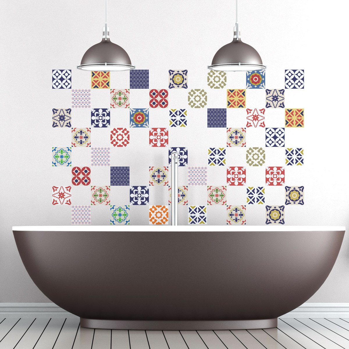 Ambiance Sticker Self-Adhesive Decorative Wall Decal Cement Tile for Bathroom and Kitchen Vintage Multicouleur - Pack of 60 Stickers of 15 x 15 cm