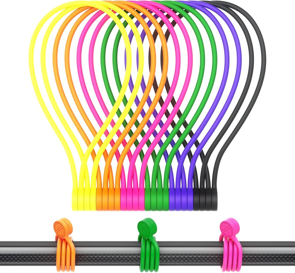 FRKNER Magnetic Cable Ties Silicone Reusable Twist Organizer 12 Pack 6 Colors