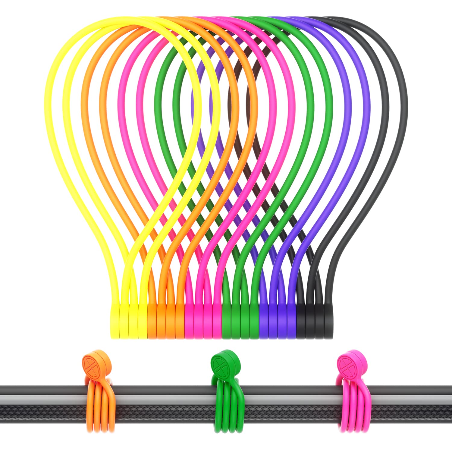 Magnetic Cable Ties, Silicone Reusable Magnetic Twist Ties for Cord Cable Organizer and Bundling, Can Be Use in Home Office School Outdoor (6 Colors-12 Pack)
