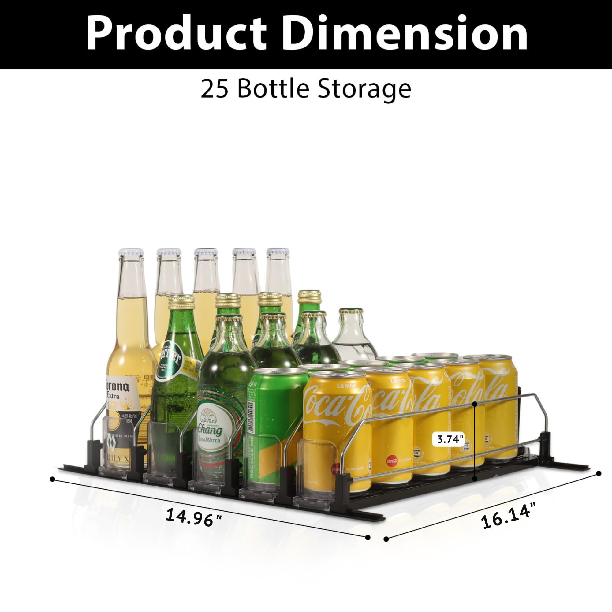 Upgraded Drink Organizer for Fridge – Adjustable Width Soda Can Organizer with Automatic Glide, Space-Saving Refrigerator Can Dispenser Holds Up to 25 Cans – Drink Holder for Fridge (5 Rows, Black)
