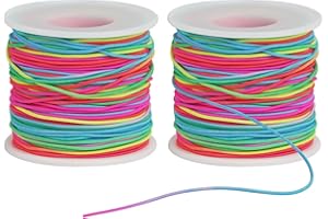 Ohtomber Bracelet String Elastic Cord - 2 Rolls 1MM Rainbow Stretchy String for Bracelet Making, Thread for Clay Beads, Jewelry, Necklaces, Sewing and Crafts