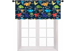 ShiTingYu Boys Dinosaur Valance Curtains, Cartoon Dino Blackout Kids Window Treatments for Boys Girls Children Nursery Living Room Bedroom, Colorful Safari Animal Navy Blue, 54x18 Inch