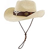 Straw Cowboy Hats Straw Cowgirl Hat Wide Shapeable Wide Brim Foldable Vacation Beach Sun Hat with Chin Strap