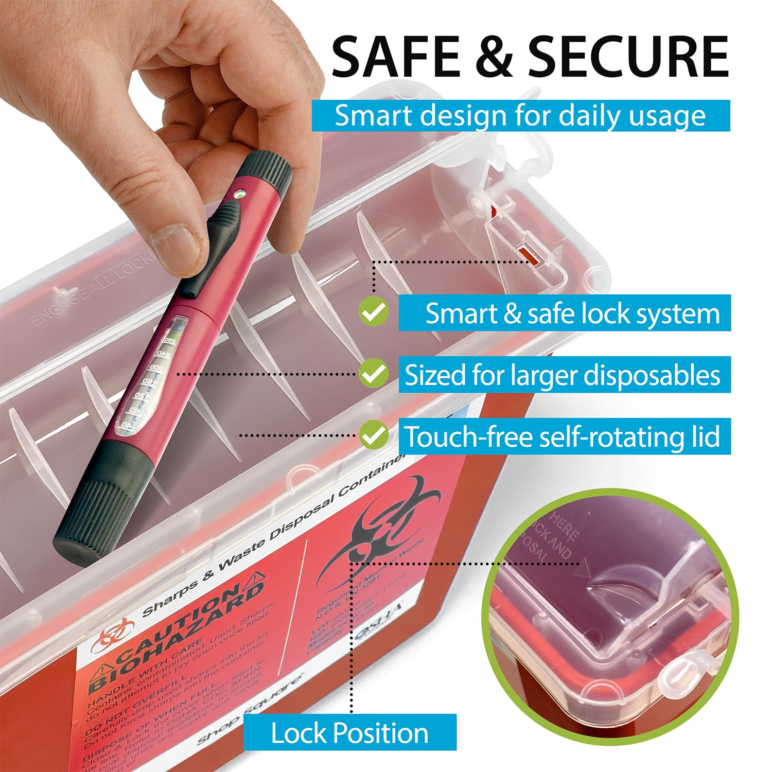 Sharps Container for Home Use and Professional - 5 Quart (2 Pack) Large Sharps Container, Needle Disposal, Touch Free Rotating Lid