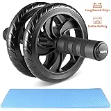 PULCHRA Ab Wheel Roller Strong Grip Silent Abdominal Stomach Exercise Fitness Workout Trainer Equipment for Ab Exercises Stretches Lose Belly Fat Strength Muscles Building with Knee Mat
