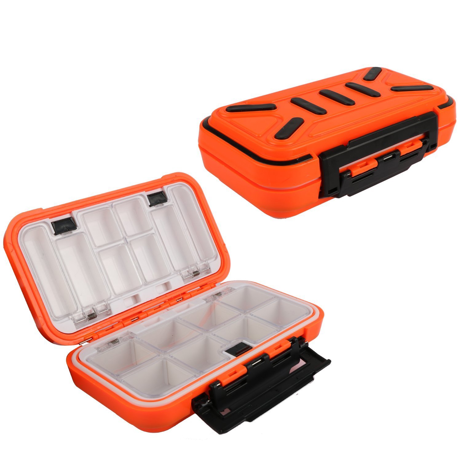 Photo 1 of Goture Small Tackle Box, Waterproof Fishing Lure Boxes Tackle Box Bait Plastic Small Storage Case Accessories Containers Orange SMALL 6.3'' X 3.5'' X 1.7''