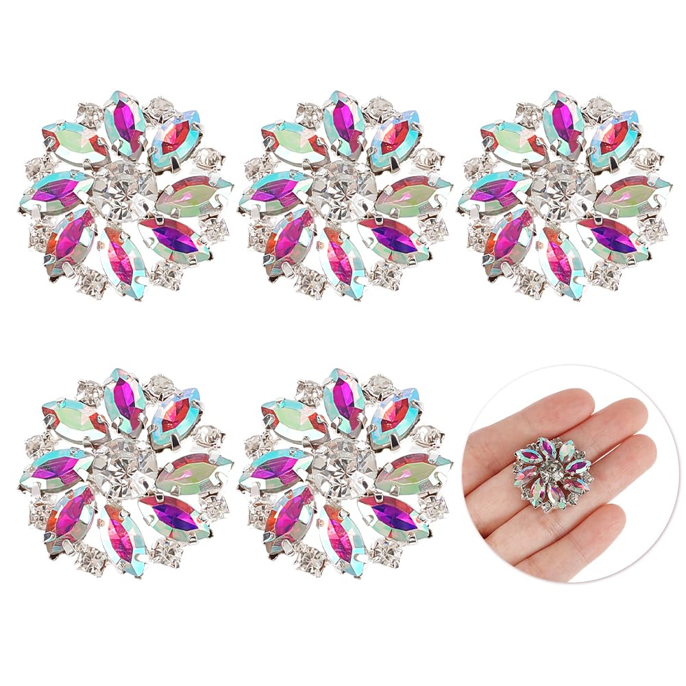 FINGERINSPIRE 6PCS 26.5MM Flower Brass Rhinestone Shank Buttons Crystal AB Color Sew On Buttons with 1-Hole and Flat Back, Fashion Claw Rhinestone Snowflake Metal Buttons for Crafts Wedding Party