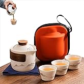 Porcelain Chinese Gongfu Tea Set,Portable Ceramic Teapot Set,Portable All in One Mini Travel Bag for Travel,Home,Gifting,Outdoor Camping Picnic and Office Business Hotel Tea lover