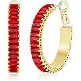Lourny Gold Crystal Hoop Earrings for Women Trendy, 18K Gold Plated Chunky Big Cubic Zirconia Earrings Hypoallergenic Thick Earrings