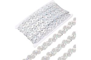 CABODYALS 12 Yards Silver Sequin Trim Flat Sequins Beaded Strip Rick Rack Wave Gimp Woven Braided Trimming Metallic Glitter Zig Zag Bending Ribbon for Sewing Making Crafts Gift Wrapping Curtain Supply