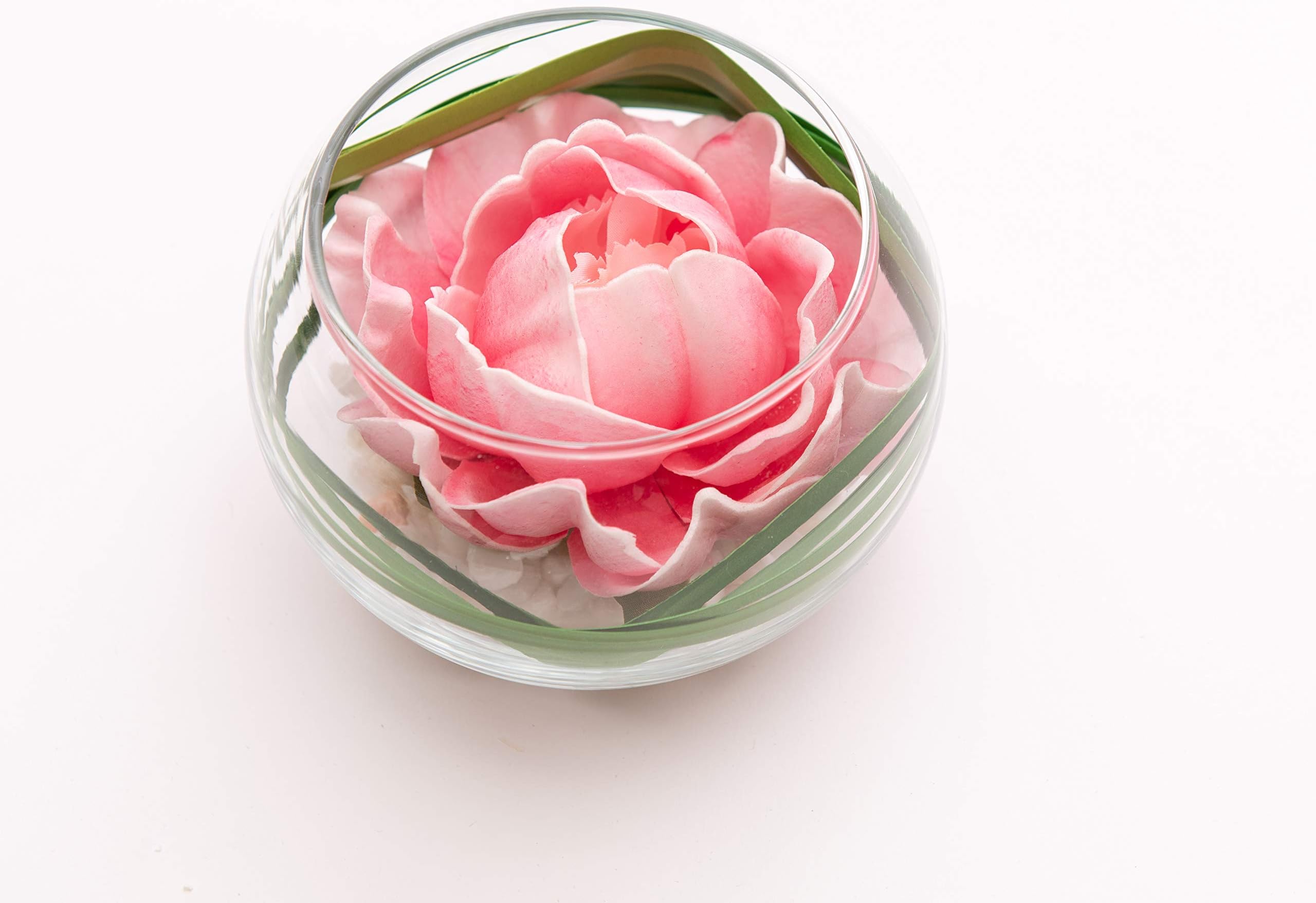 FRP Flowers - Flower Buds in Glass Vase - Real Touch Latex Artificial for Decorations, Centerpieces, Arrangements, or Home/Office Decor (Pink Peony)