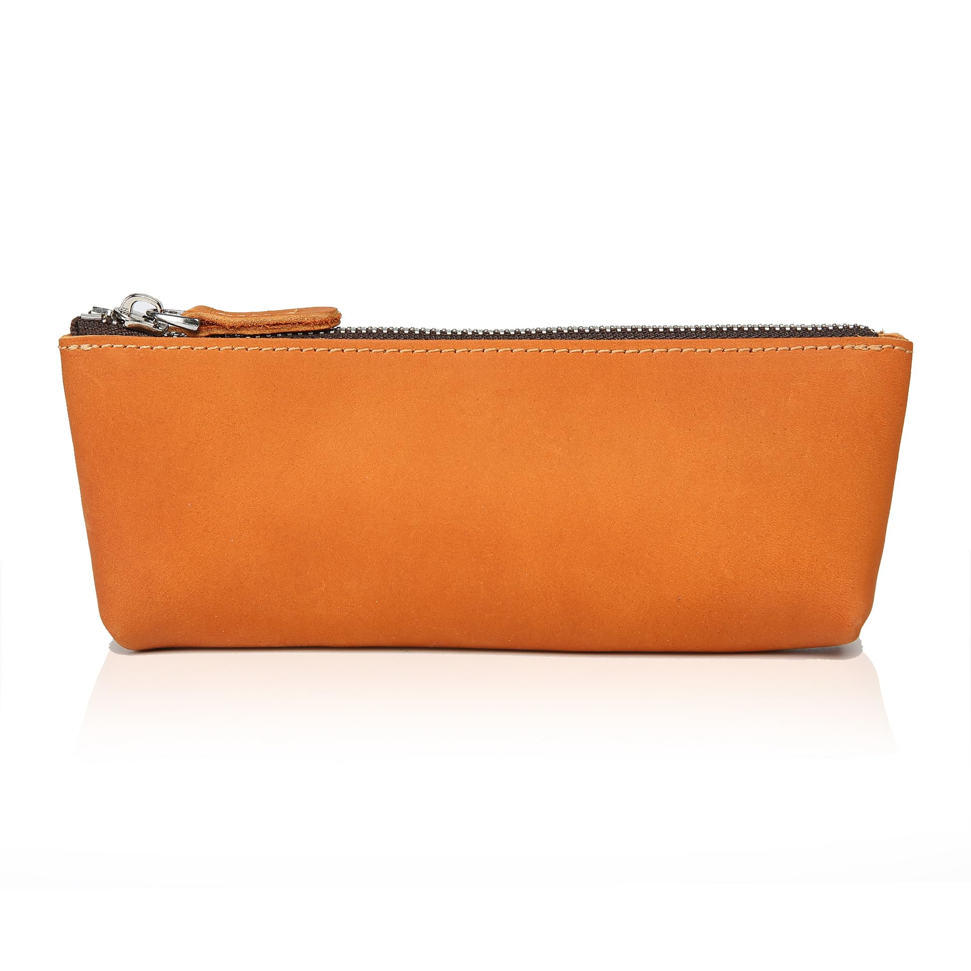 Photo 1 of CHULEAG Genuine Leather Pen Pouch - Elegant Handcrafted Zipper Pencil Case, Small Coin Purse, Money Bag, and Makeup Case