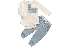 fhutpw Baby Boy Clothes 3 6 12 18 Months Ribbed Knitted Long Sleeve Romper and Pants Sets Newborn Fall Splicing Color Outfits