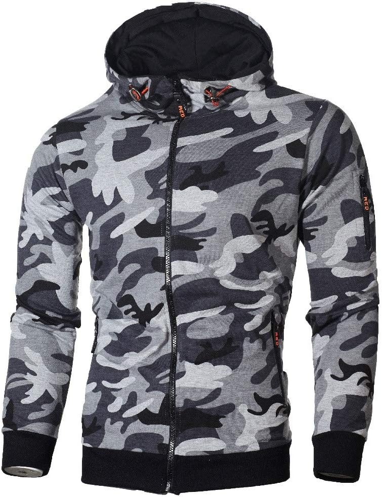 Hoodies for Men, Pervobs Mens Autumn Long Sleeve Hooded Fashion Camouflage Zip Pullover Hoodies