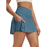 ODODOS Women's Tennis Skirts with Pockets Crossover High Waist Built-in Shorts Athletic Golf Skorts