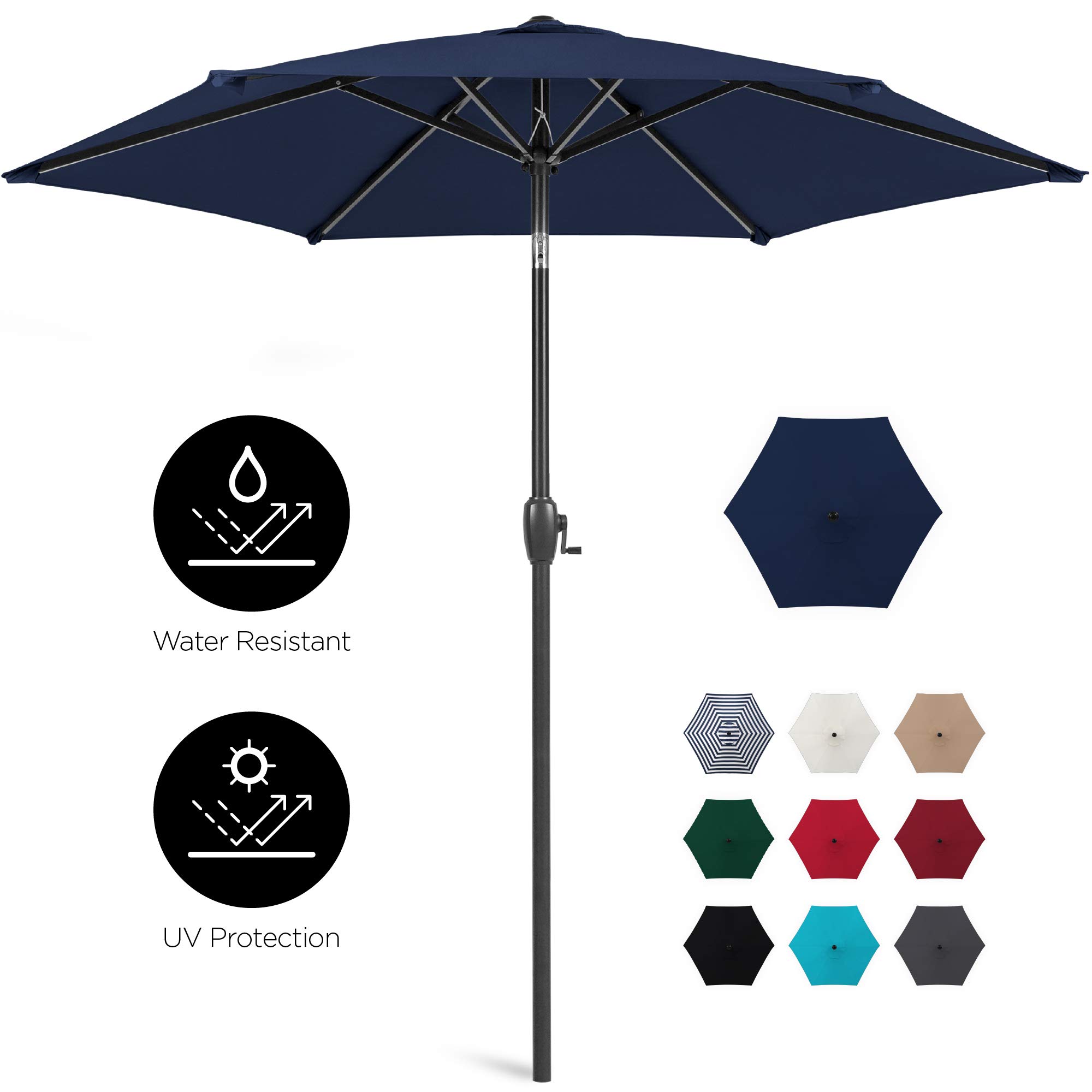 Best Choice Products 7.5ft Heavy-Duty Outdoor Market Patio Umbrella w/Push Button Tilt, Easy Crank Lift, Navy Blue