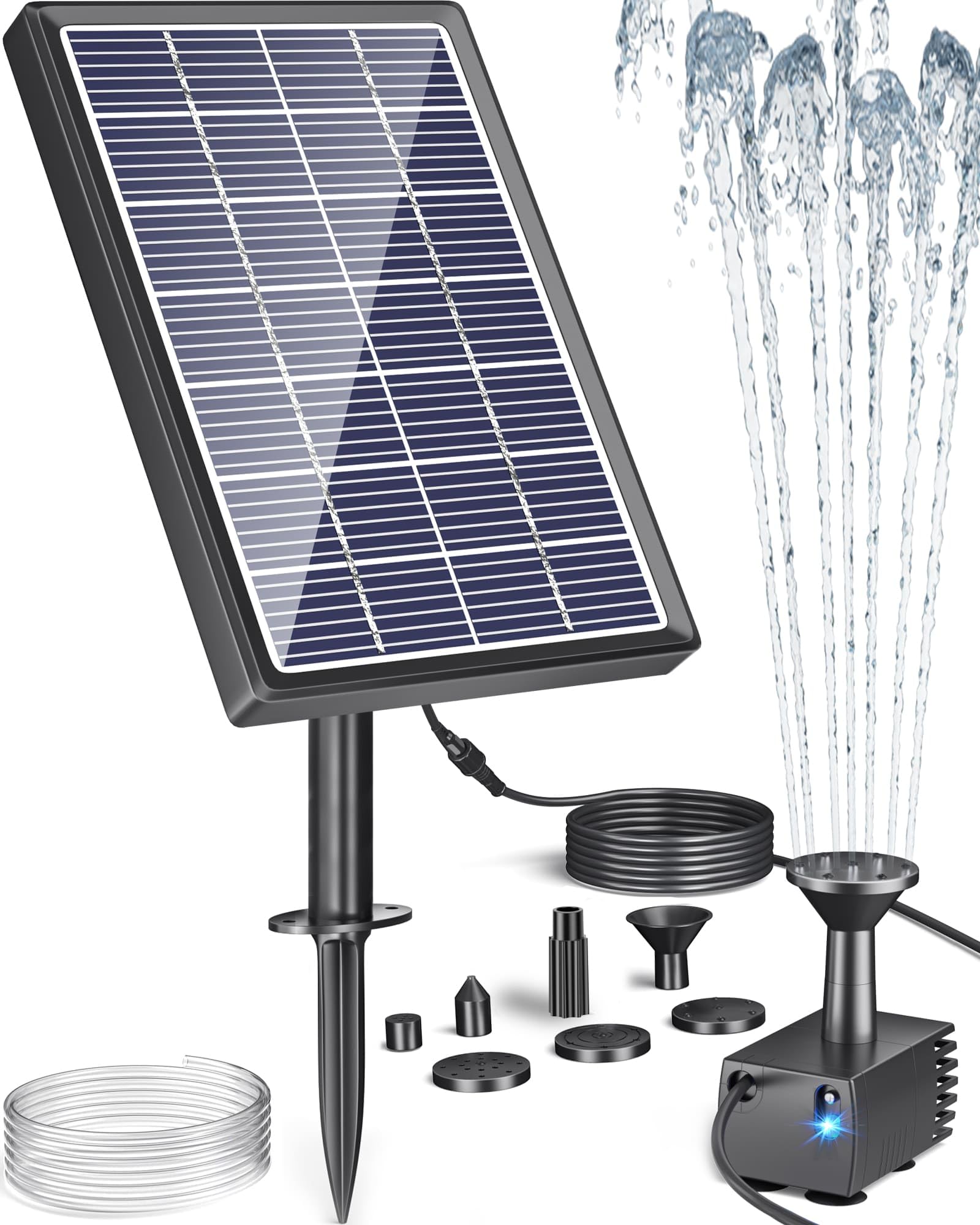 Biling Solar Water Fountain for Bird Bath, 3.5W Solar Water Pump with 4ft Tubing DIY Water Features for The Garden, 6 Nozzles Solar Pond Fountain for Fish Ponds Hummingbird Bath and Tank