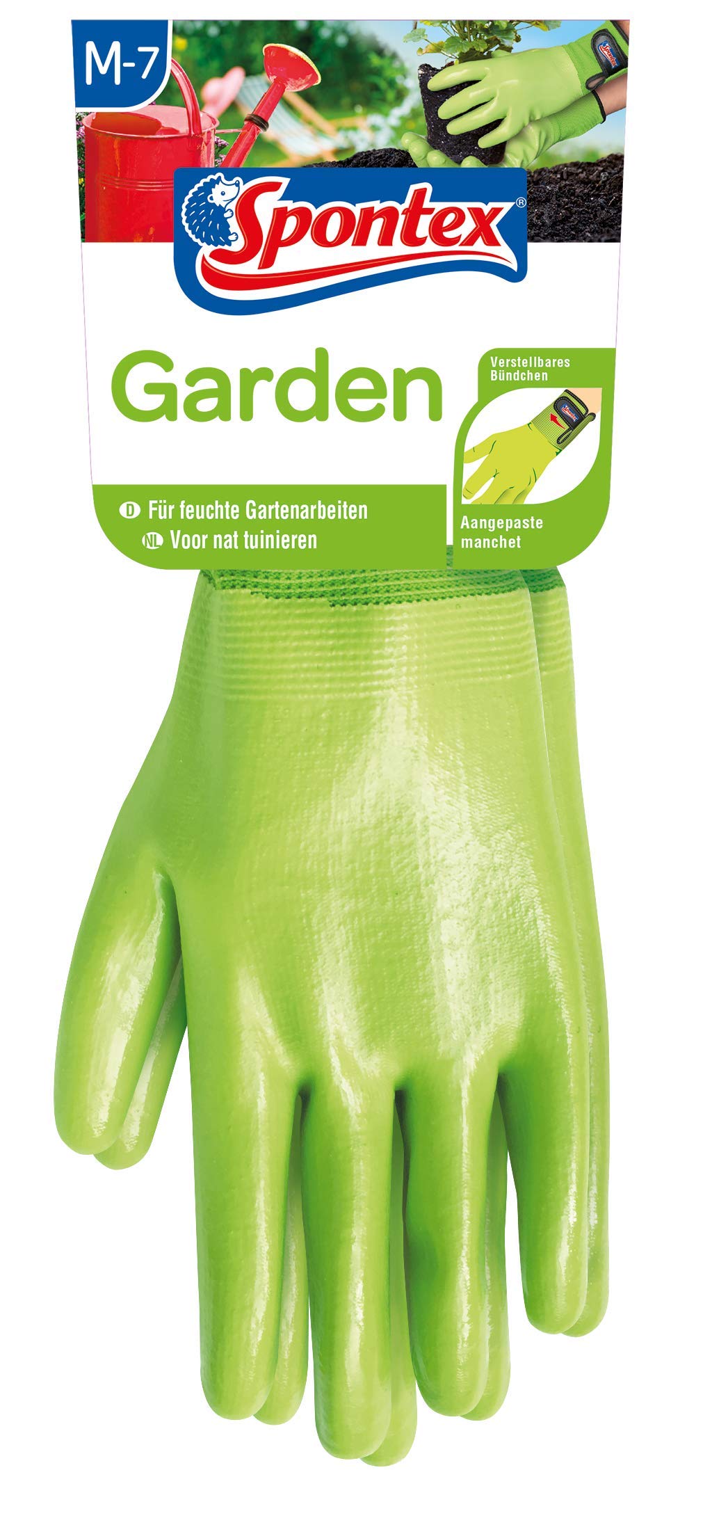 Spontex Garden - Versatile Garden Gloves for Moist Gardening Work Adjustable Cuff - 1 Pair, Size M