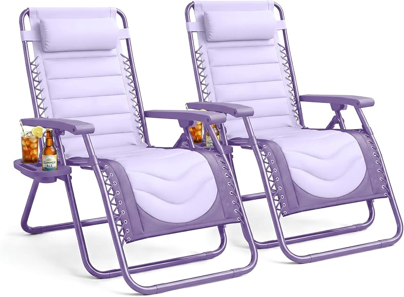 KEPLIN Set of 2 XXL Premium Heavy Duty Padded Zero Gravity Chairs