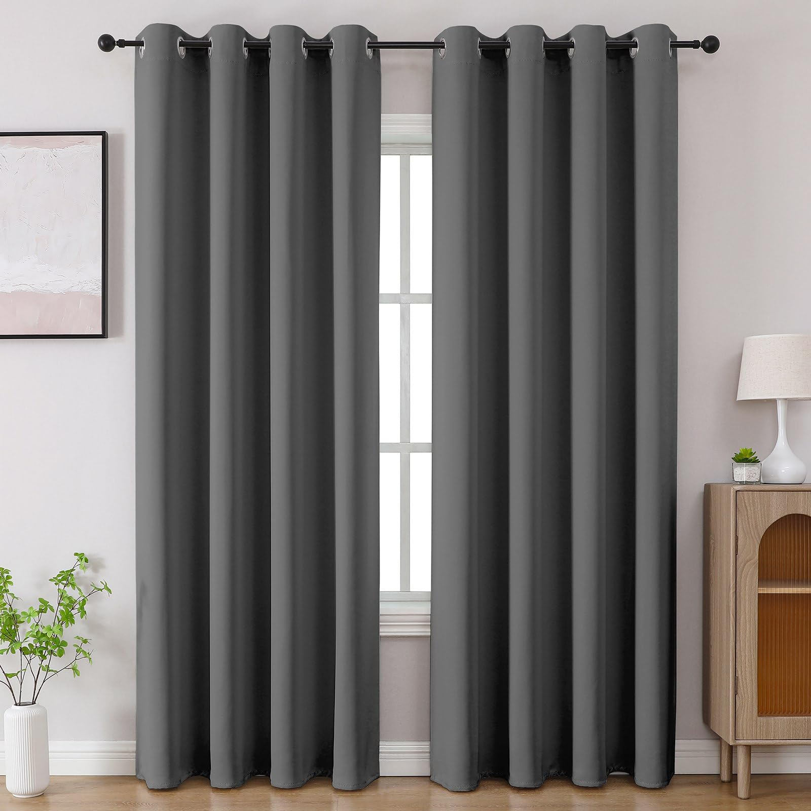 CUCRAF Light Grey Blackout Curtains 108 inch Length 2 Panels Set, Room Darkening Drapes for Living Room Bedroom, Thermal Insulated Light Blocking Grommet Window Curtain (W52 x L108 Inch) Image
