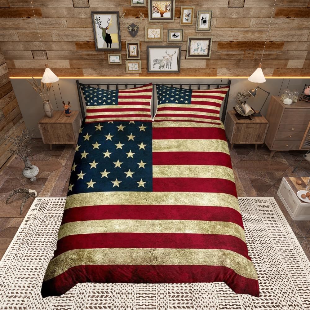 Homemissing American Flag Duvet Cover Set Usa Patriotic Bedding Set for Men Adults Soft Lightweight Comforter Cover King Size — image 1