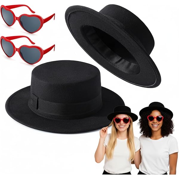 Amazon.com: Black Fedora Hats Red Heart Sunglasses Costume  display picture 2