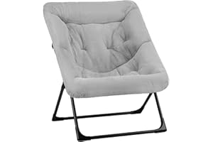 Mordchil HF Comfy Saucer Chair for Adults, Soft Faux Fur Bedroom Chair, Accent Dorm Chairs, Flexible Living Room Reading Chairs, Oversized Folding Lounge Seat for Teens, X-Large, Grey