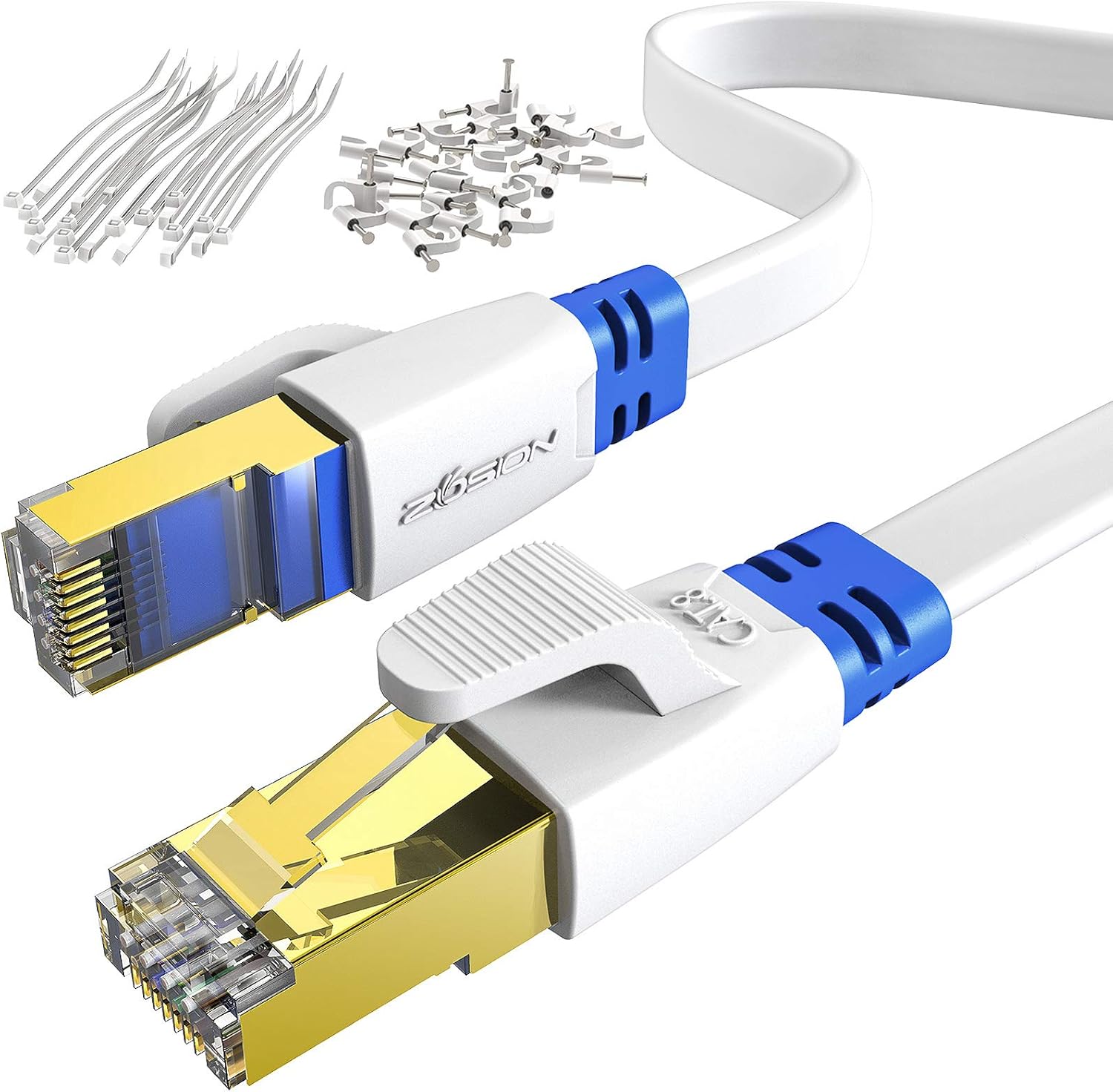 10m Cat 8 Flat Cable Zosion High Speed 2000MHz 40Gbps Gigabit
