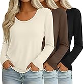Ficerd 3 Pack Women's Long Sleeve Shirts Casual Scoop Neck Basic Tops Solid Layer T Shirts for Ladies