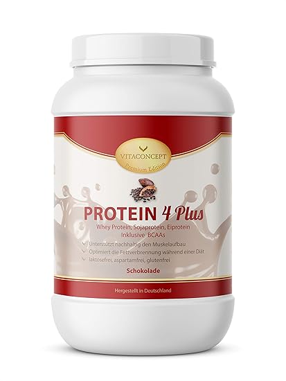 PROTEIN 4 PLUS Schoko - MADE IN GERMANY - 1000g Schokolade * Laktosefrei * Aspartamfrei * Glutenfrei! 3 Komponenten Eiweiß: W
