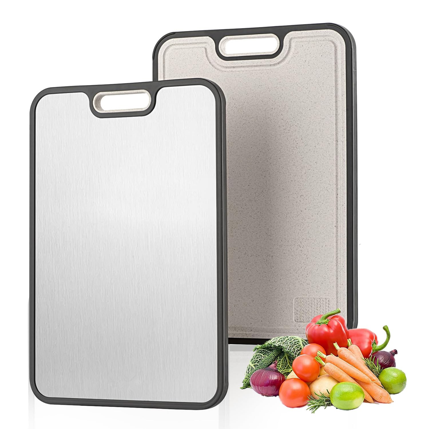 Titanium Cutting Boards for Kitchen,Double Sided Titanium & Wheat Straw PP Chopping Board for Meat, Vegetables, Fruits, Cheese,Bread, Knife Friendly,Dishwasher Safe,Easy to Clean (15.1