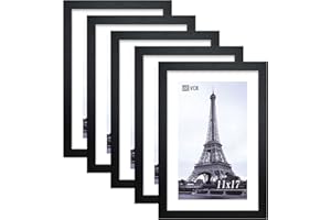 VCK Poster Frames 11x17 Black Set of 5,Solid Wood Picture Frames for Wall Mounting Hanging Art and Puzzle Frame