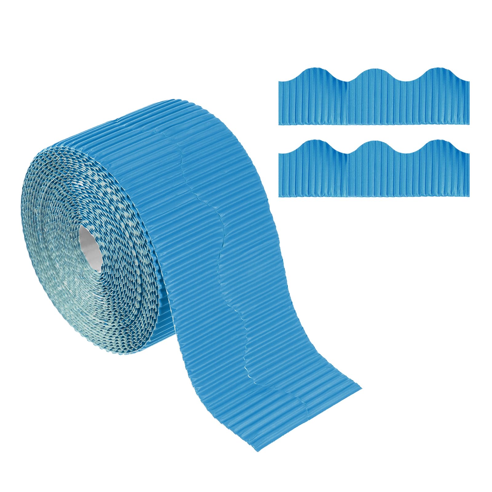 PATIKIL 3.9inch x 49.2ft Bulletin Board Border, Scalloped Trim Paper Corrugated Paper for Locker Classroom Decor Black White Cork Poster Boards, Lake Blue