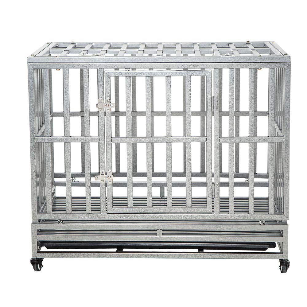 LUCKUPHeavy Duty Dog Cage Metal Kennel and Crate for Medium and Large Dogs, Pet Playpen with Four Wheels,Easy to Install,38 inch,Silver …