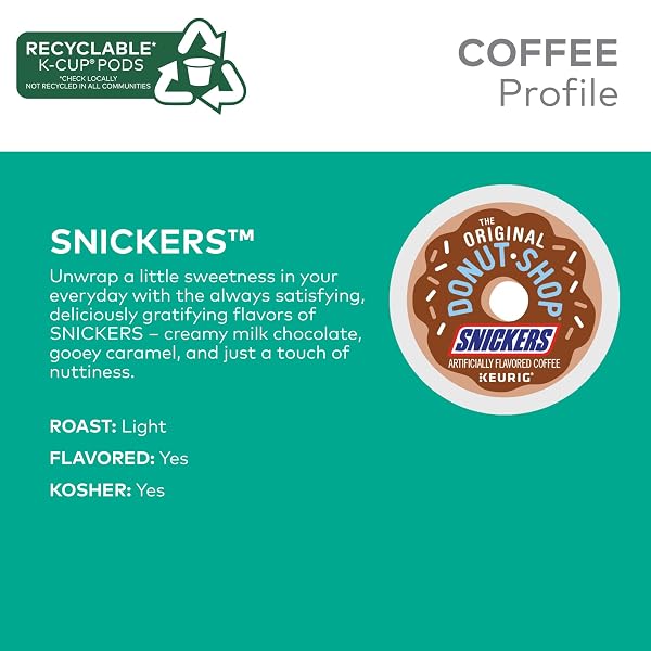 THE ORIGINAL DONUT SHOP SNICKERS COFFEE, KEURIG SINGLE SERVE K-CUP PODS, FLAVORED COFFEE, 24CT
