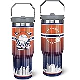 30oz Houston Tumbler with Handle and Straw, Houston Gifts for Men, Stainless Steel Vacuum Insulated Flip Straw Spill Proof Travel Mug Cup（1 Piece）