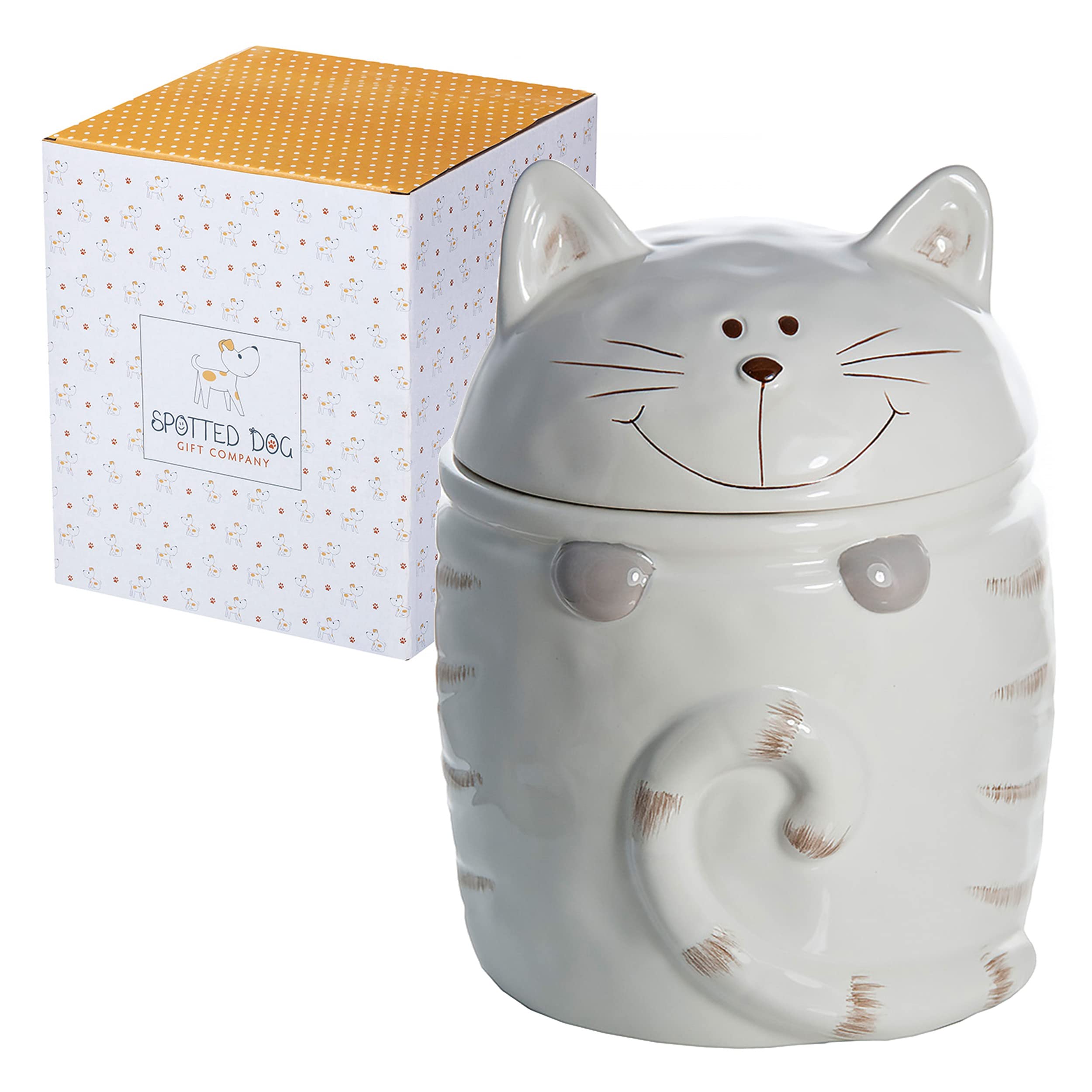 SPOTTED DOG GIFT COMPANY Biscuit Barrel Ceramic Cookie Jar with Lid | Large Novelty Cat Treat Jar & Biscuit Storage | Cute Cats Themed Kitchen Accessories & Decor, Gifts for Cat Lovers Women Men