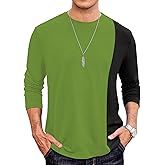 Hardaddy Men's Casual Contrast Color T-Shirts Long Sleeve Crew Neck Tee Top Color Block Shirts